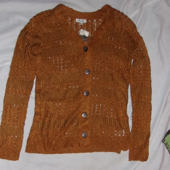 NEW  size extra small womens top sweater shirt tan  knit cover up button - Picture 1 of 5